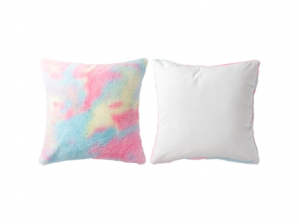Two Tone Sublimation Blanks Pillow Cover(Tie Dyed PV Short Fleece with Microfiber,40*40cm)