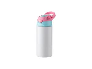12oz/360ml Kids Stainless Steel Bottle With Silicon Straw &amp;Pink Cap(White)