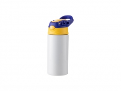 12oz/360ml Sublimation Blanks Kids Stainless Steel Bottle With Silicon Straw &amp; Blue Cap(White)