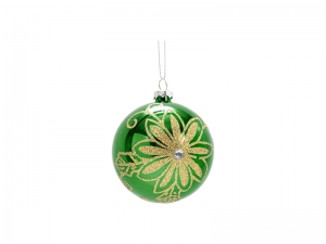8cm Plastic Patterned Christmas Ball Ornament w/ String(Green, Flower)