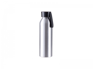 Sublimation Blanks 22oz/650ml Portable Sports Slim Aluminum bottle With Black Cap(Silver)