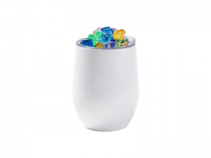12oz SS Sublimation Blanks White Stemless Wine Cup with Color Fake Crushed Ice Topper Lid