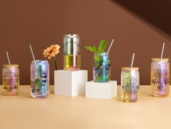 Sublimation Blanks 18oz/550ml Clear Iridescent Glass Can with Bamboo Lid