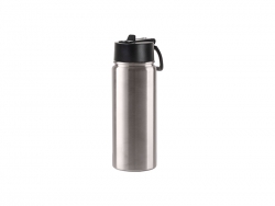 Engraving Blanks 18oz/550ml SS Flask w/ Wide Mouth Straw Lid &amp; Rotating Handle (Silver)
