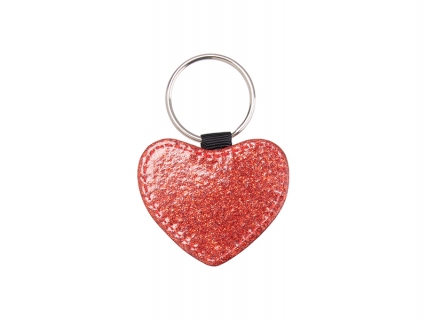 Sublimation Glitter PU Leather Key Chain (Heart, Red)